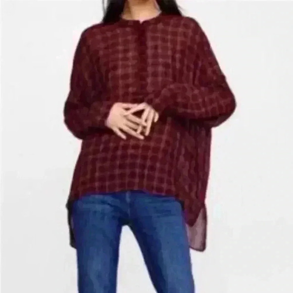 Zara Woman Plaid Red/Black Swing Top Size Small - Picture 2 of 10